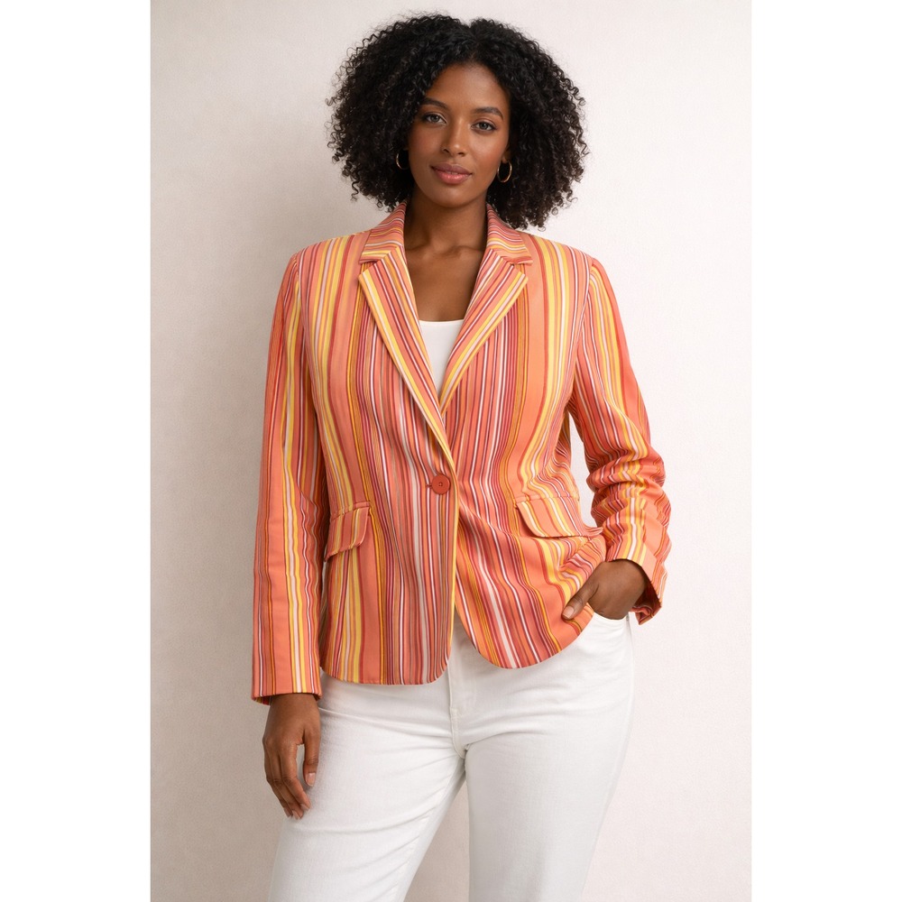 Statement Blazer Women sz 6 Striped Fun Festival Bright Colors Tropical Coastal